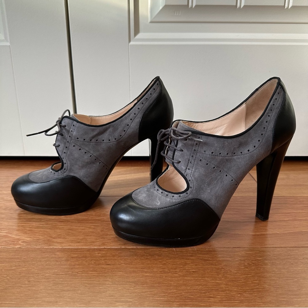 Giorgio Armani Laced High Heels Leather and Suede Size 40 EU Black and Blue